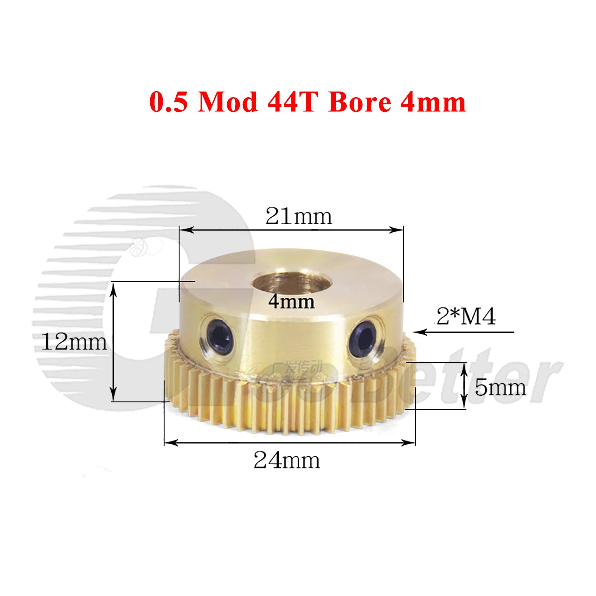 0.5 Mod Brass Pinion Spur Gear 44 Teeth Bore 4/5/6/8/10mm CNC Transmission Gear