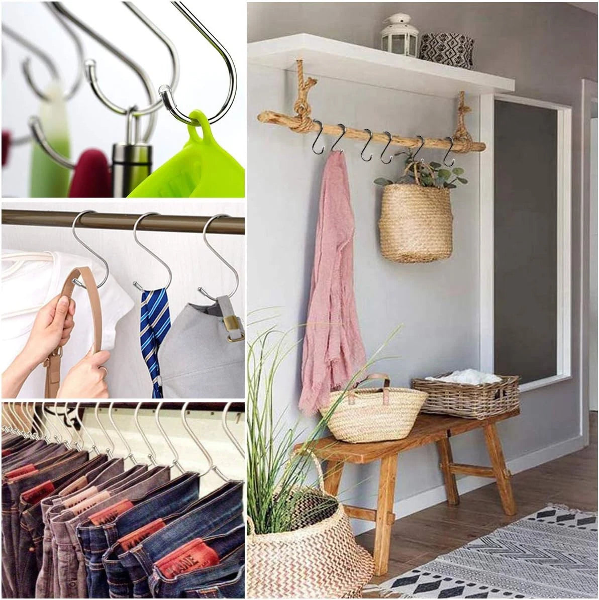 S Hooks Stainless Steel Kitchen Pan Utensil Bathroom Clothes Hanger Hanging