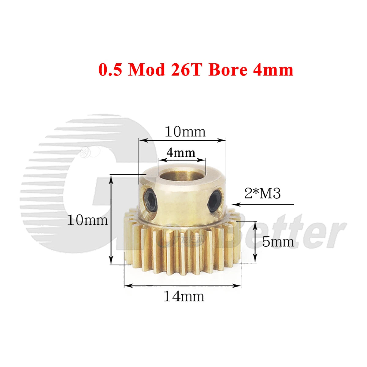 0.5 Mod Brass Pinion Spur Gear 26 Teeth Bore 4/5/6/6.35/7mm Transmission Gear