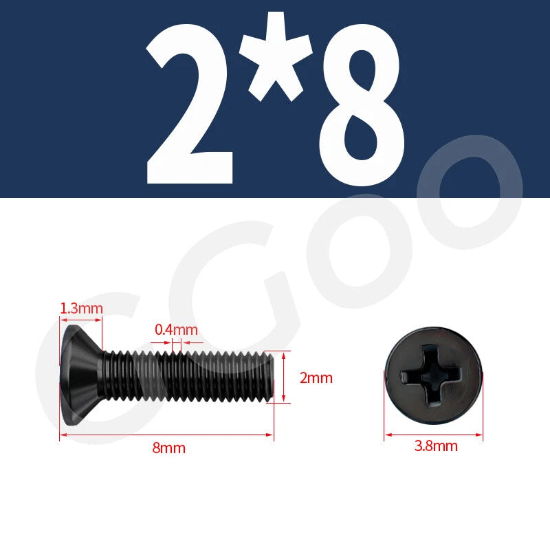 M2 Stainless Steel Black Phillips Flat Head Countersunk Machine Screws DIN 965