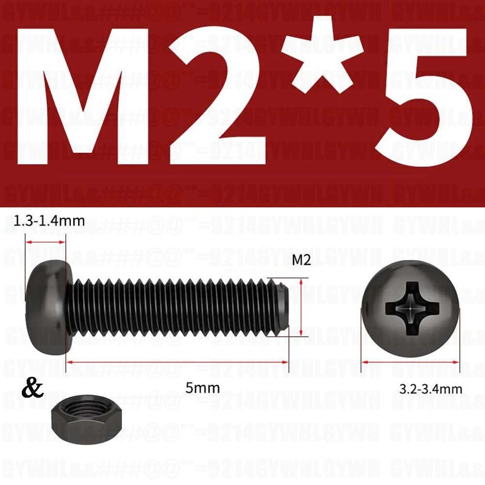Black Pan Head Phillips Machine Screws + Hex Nuts Set – A2 Stainless Steel, M2 to M10