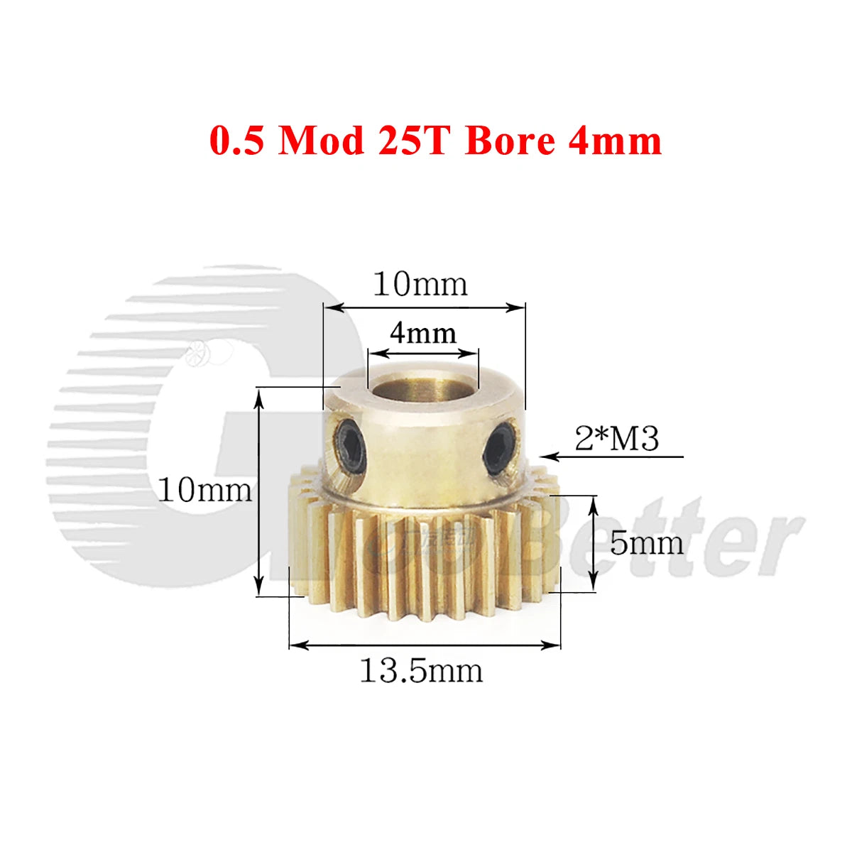 0.5 Mod Brass Pinion Spur Gear 25 Teeth Bore 4/5/6/6.35/7mm Transmission Gear