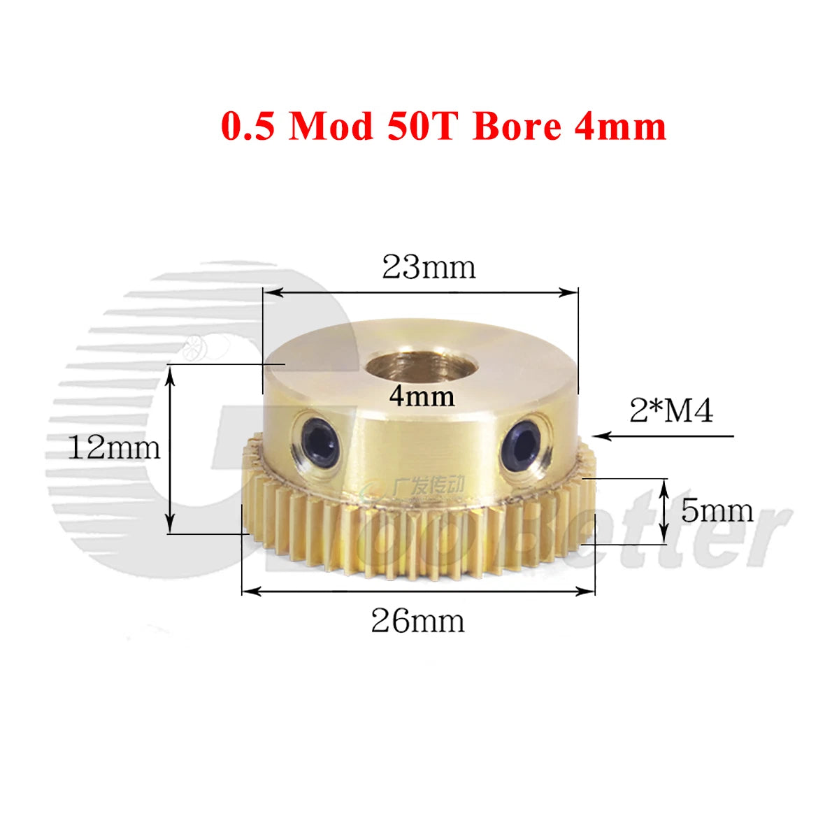0.5 Mod Brass Pinion Spur Gear 50 Teeth Bore 4/5/6/8/10/12mm Transmission Gear