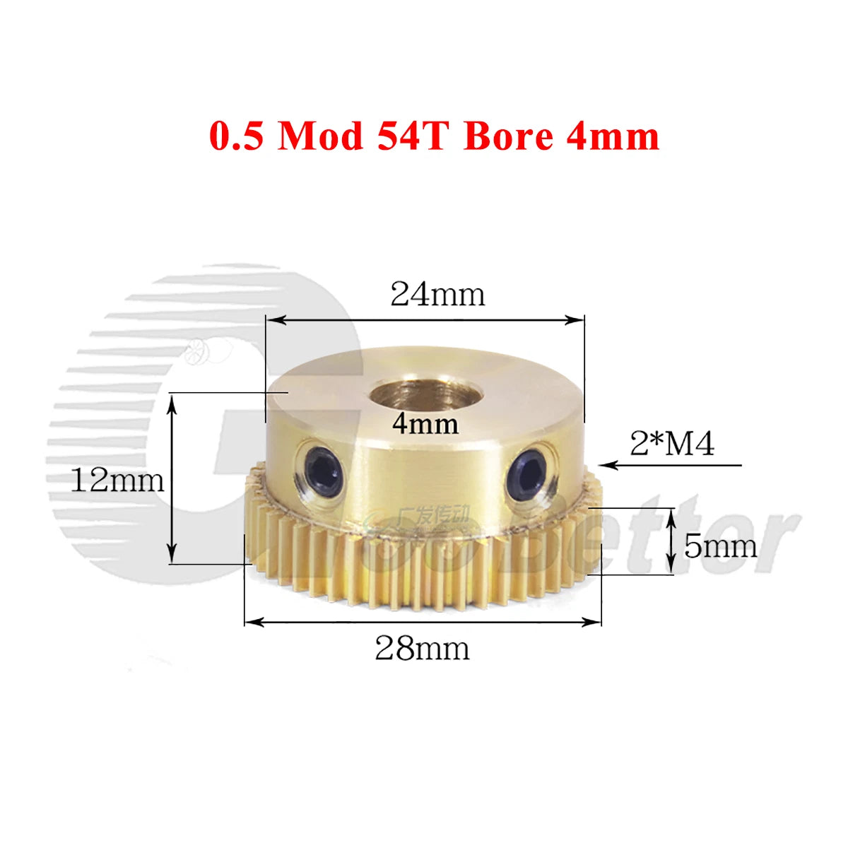 0.5 Mod Brass Pinion Spur Gear 54 Teeth Bore 4/5/6/8/10/12mm Transmission Gear