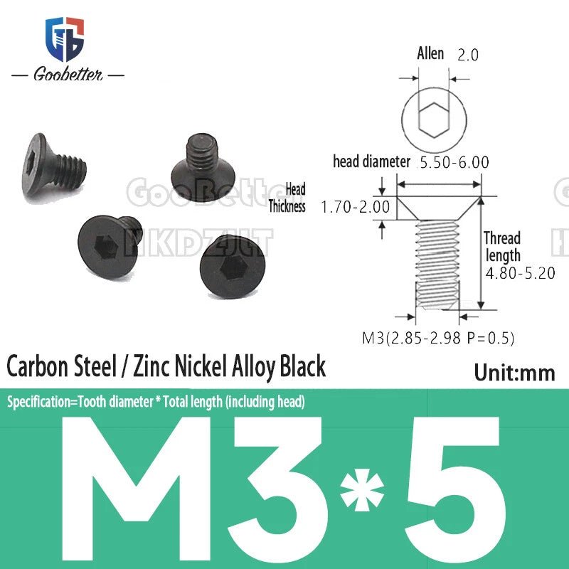 Hex Socket Flat Head Machine Screws M2–M5 — Allen Drive Countersunk, Multiple Finishes, 100 or 200 Pack - HomeDIYer