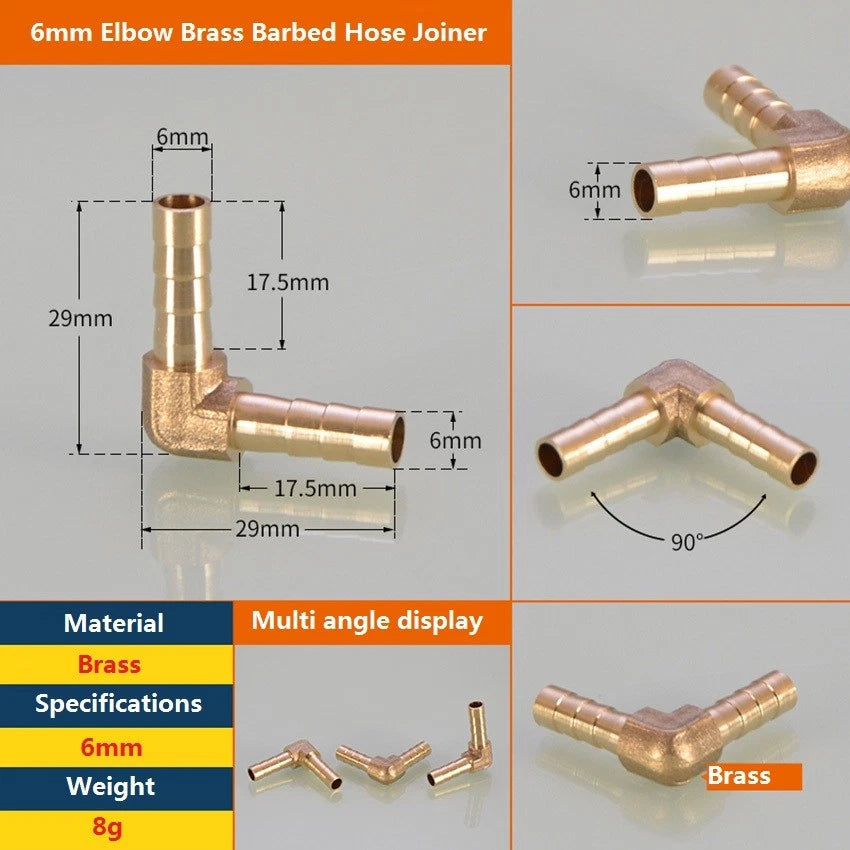 Brass Elbow Barb Hose Connector 4mm–19mm | Air Gas Fuel Pipe Fitting