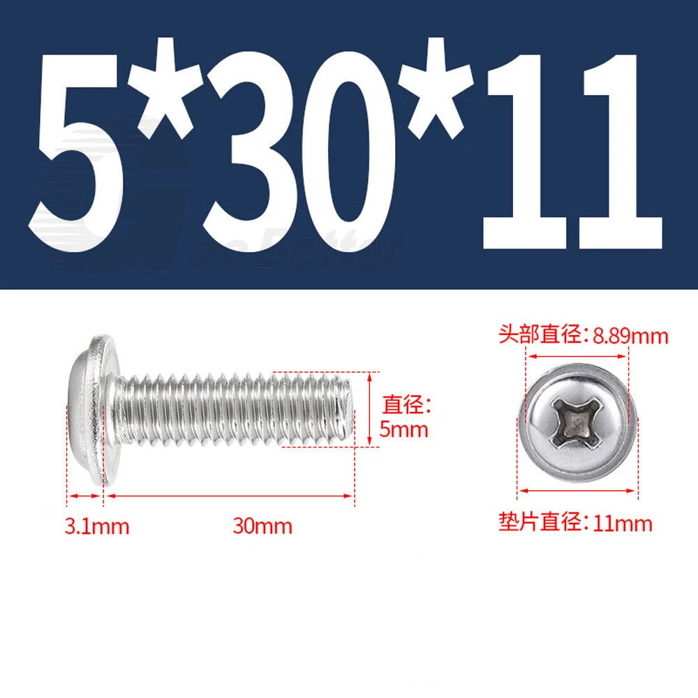 Flanged Phillips Pan Head Machine Screws – A2/A4 Stainless Steel, M1.4 to M6 (304/316)
