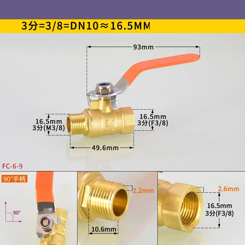 Brass Ball Valve Air Compressor Pipe Fittings — NPT 1/4" 3/8" 1/2" 3/4"