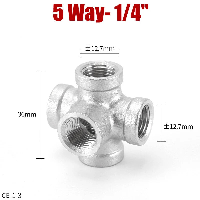 5-Way BSP Female Stainless Steel Pipe Fitting Splitter 1/4" to 2"