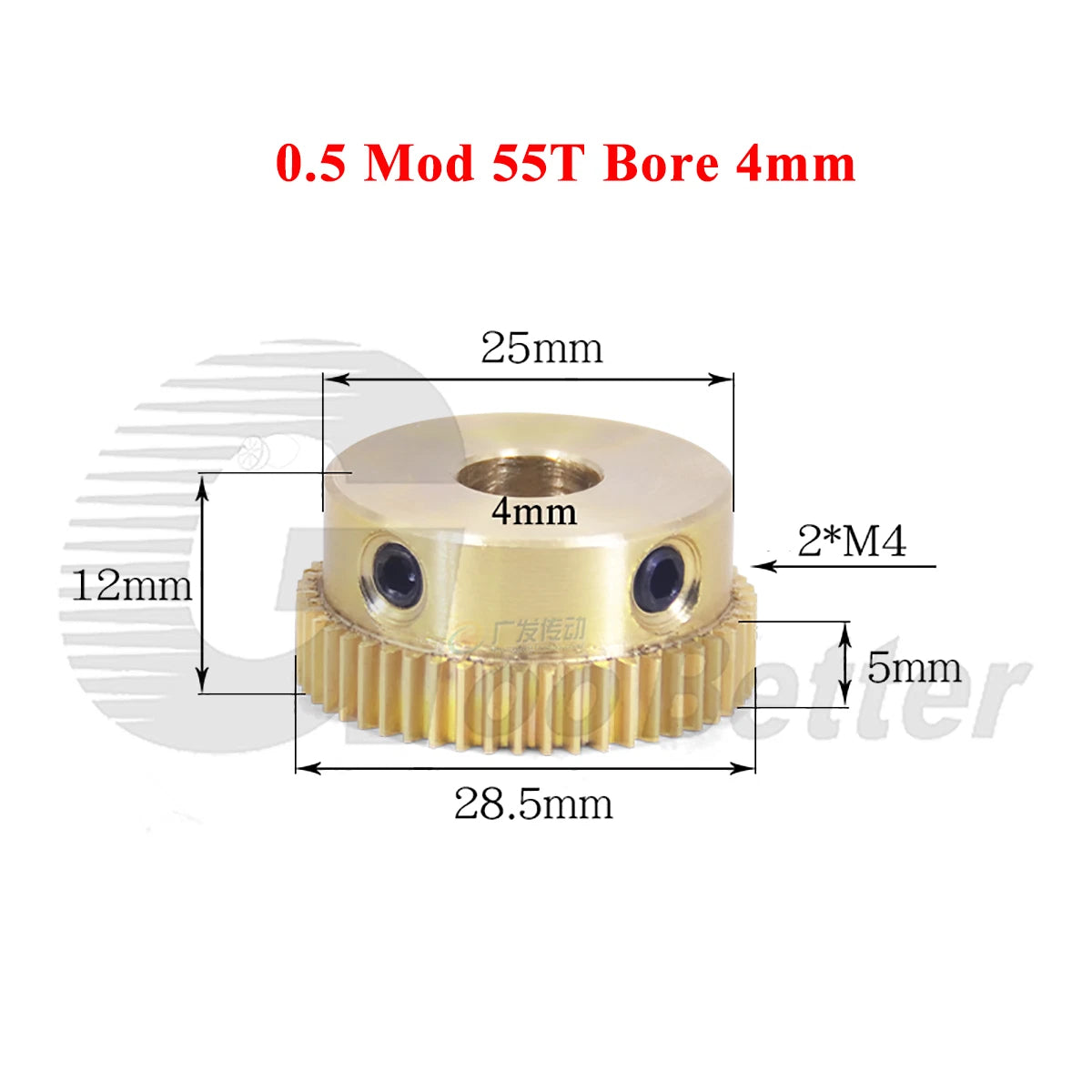 0.5 Mod Brass Spur Gear 55 Teeth Bore 4~15mm Motor Gear Transmission Pinion Gear
