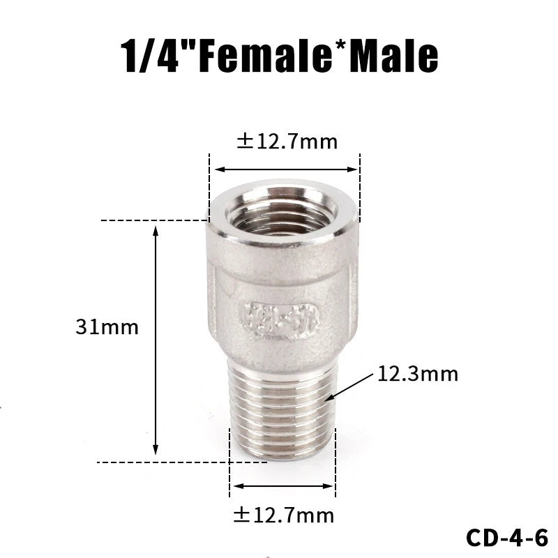 304 Stainless Steel BSP Male Female Straight Pipe Fitting 1/4" to 2"