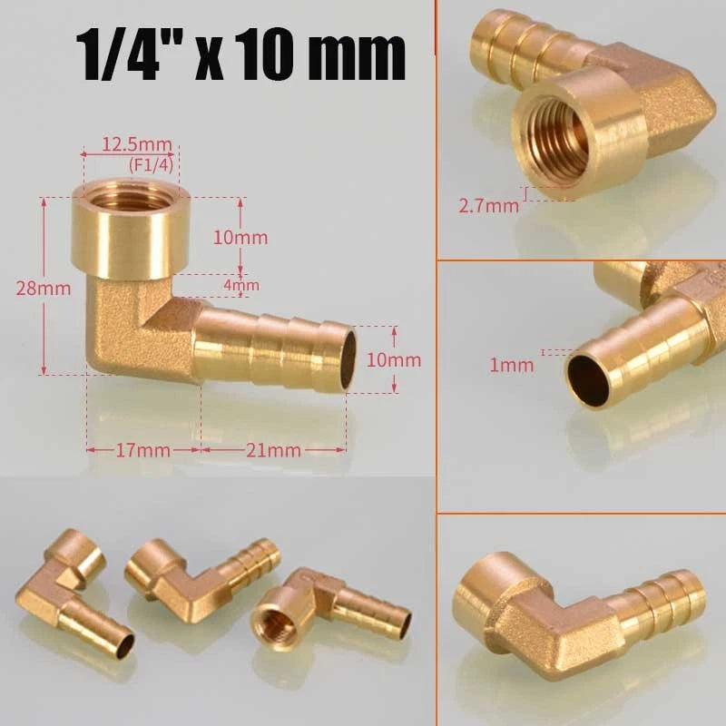 Brass 90° BSP Female Elbow with Barbed Hose Tail — 1/4", 3/8", 1/2" Pipe Fittings