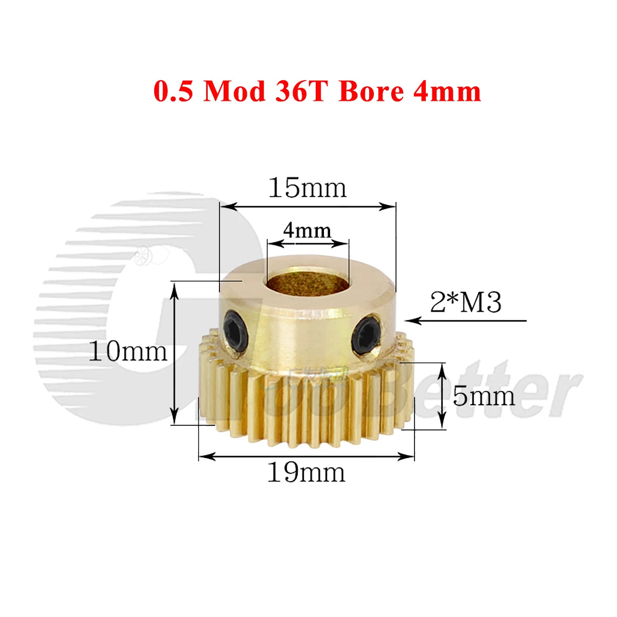 0.5 Mod Brass Spur Gear 36 Teeth Bore 4~12mm Motor Gear Transmission Pinion Gear