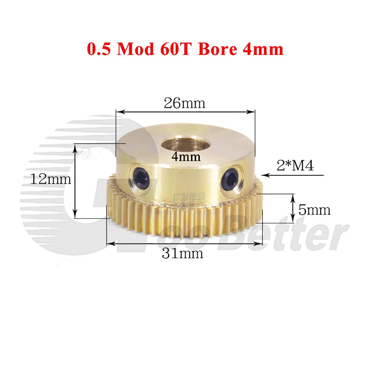 0.5 Mod Brass Spur Gear 60 Teeth Bore 4~15mm Motor Gear Transmission Pinion Gear