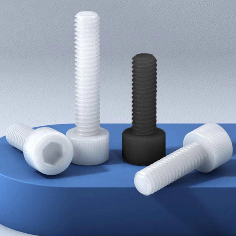 Nylon Plastic Phillips & Hex Machine Screws – M8 M10 M12, Pan / Flat / Cap Head, with Nuts & Washers