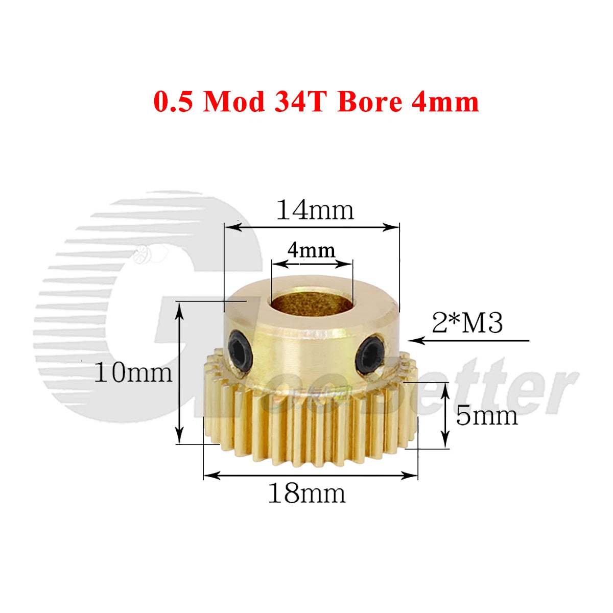 0.5 Mod Brass Spur Gear 34 Teeth Bore 4~10mm Motor Gear Transmission Pinion Gear