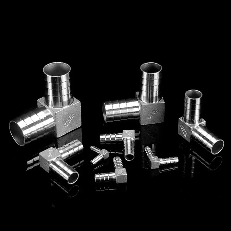 90° Elbow Barbed Tail Hose Connector Pipe Fitting Joiner 8-40mm Stainless Steel