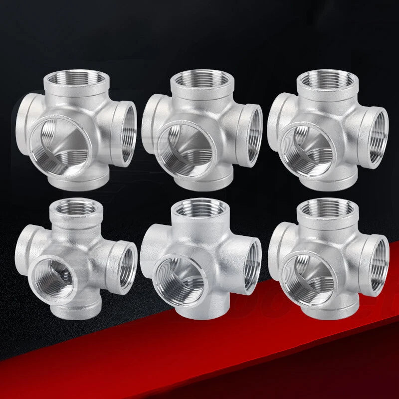 BSP Female 5-Way Pipe Fitting – Stainless Steel Elbow Connector Adapter, 1/4" to 2"