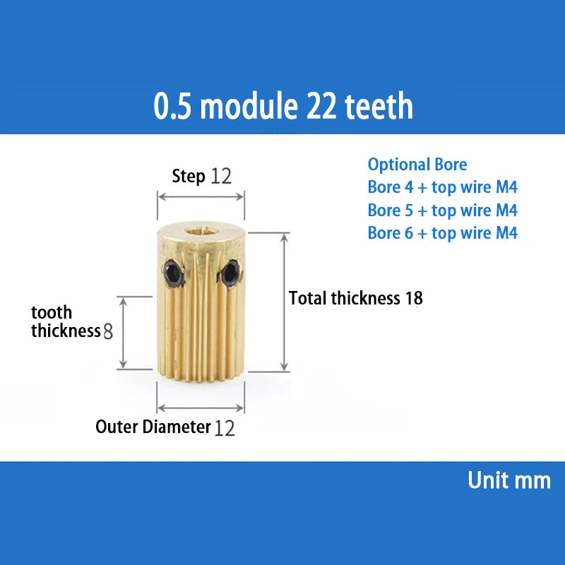 Mod 0.5 Brass Pinion Gear Spur Gears 20-60 Teeth 4-12mm Bore With Screw Hardened