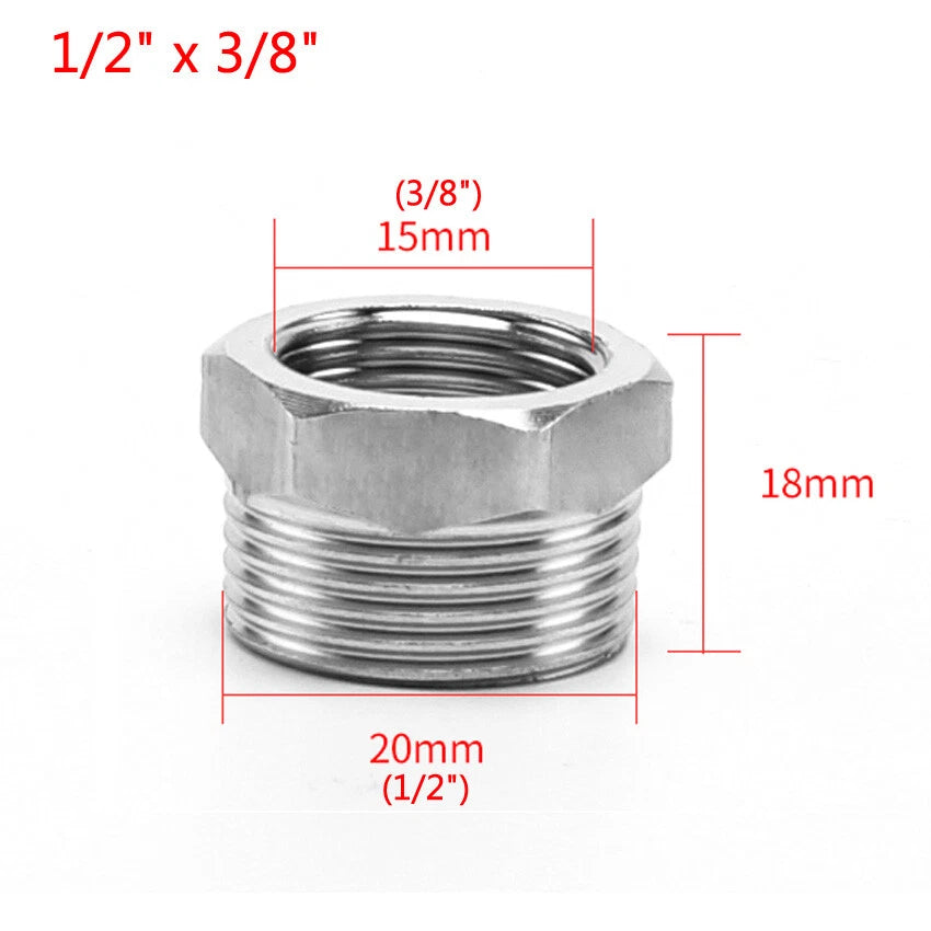 BSP Reducing Bush Stainless Steel Male x Female Pipe Adapter — 13 Sizes