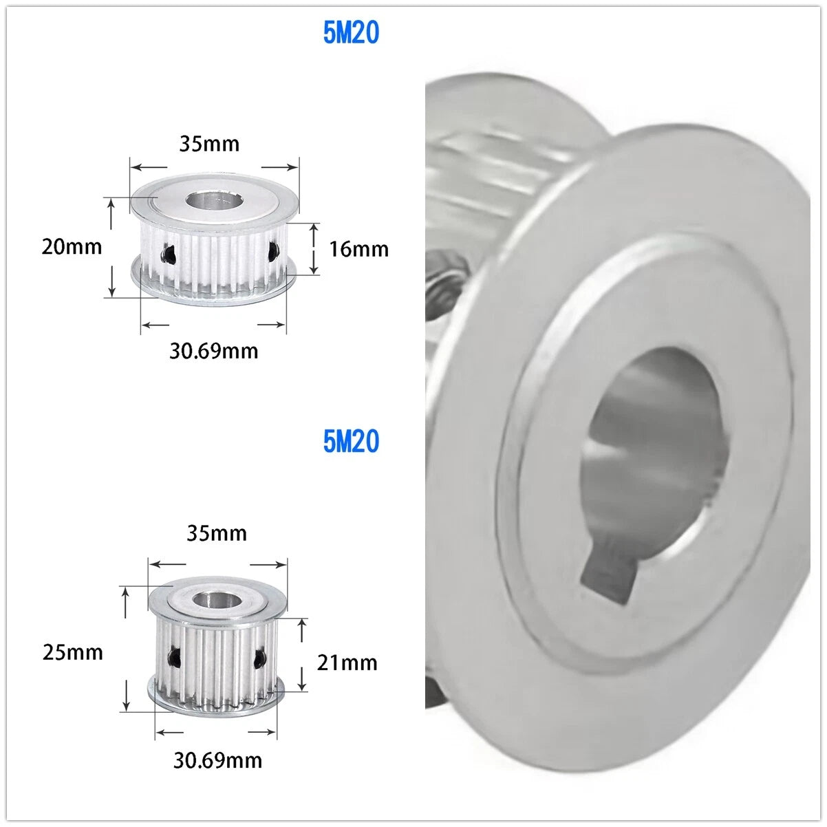 HTD5M Timing Belt Pulley 15 16 18 20 22-100 Tooth Key-Bore for CNC-Step Motor