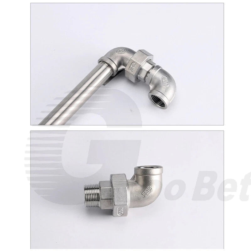 304 Stainless Steel 90° Union Elbow BSP 1/4"–2" Male Female Pipe Fitting Adapter