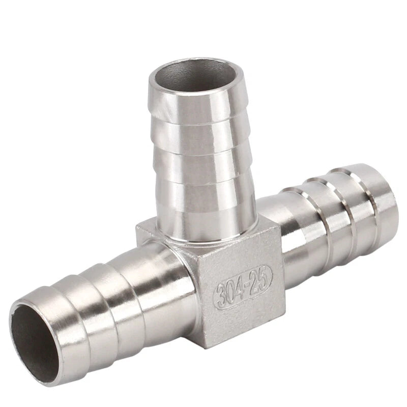 304 Stainless Steel Barbed Tee Hose Connector — T-Piece Hose Fitting 8mm to 32mm