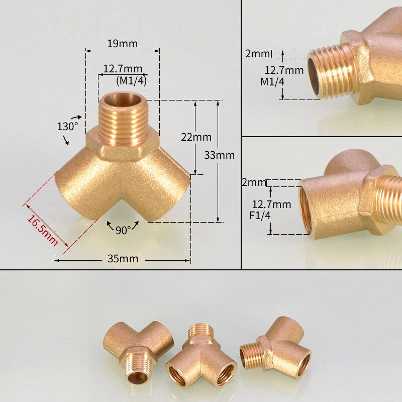 BSP 3-Way Y Fitting — 1/4" 3/8" 1/2" Female Male Thread Hose Splitter Connector
