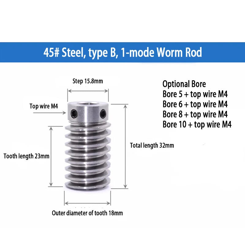 1 Modulus Plastic Nylon Worm Gear Wheel 15T - 80T & A B L Steel Worm Gear Shaft