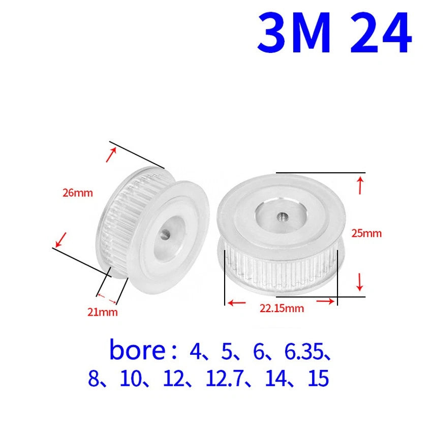 HTD-3M 20-60Teeth Timing Belt Pulley Pitch 3mm AF-type With Keyway, Width 21mm