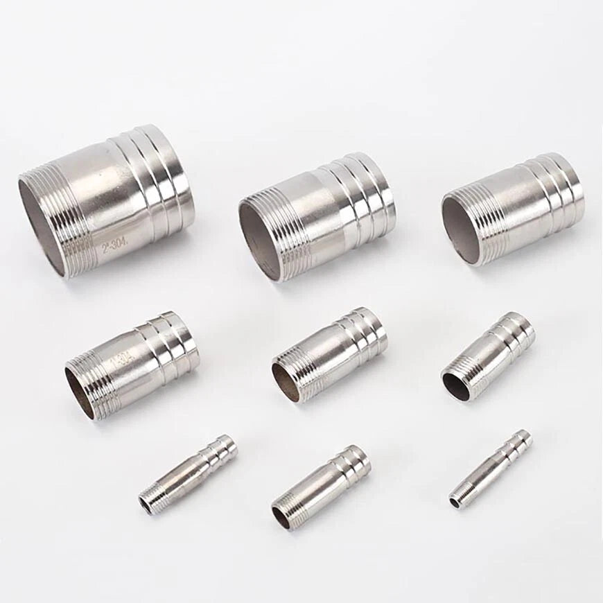 BSP Stainless Steel Barbed Hose Joiner Connector Tail — 1/8" to 4" Pipe Fitting