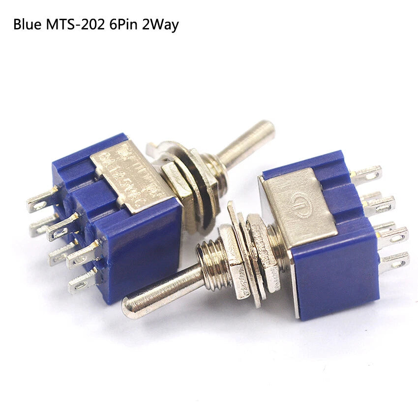 MTS & PS Series Mini Toggle Switch — 3/6/9/12 Pin, 2-Way/3-Way, Red & Blue