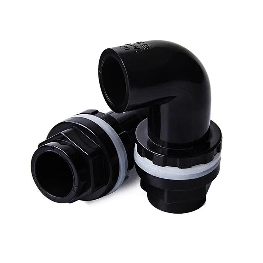 PVC 90° Elbow Pipe Fittings 20mm~50mm Tank Connector Bulkhead For Aquarium Black