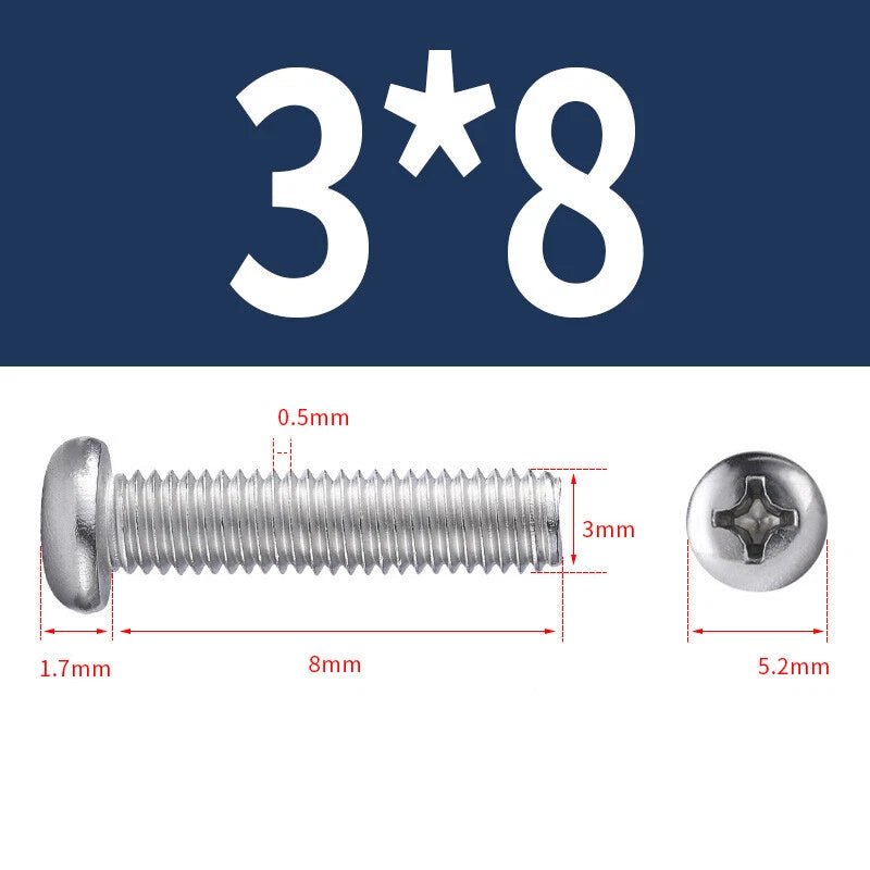 M3 M4 M5 Phillips Round Pan Head Machine Screws – 201 Stainless Steel, 6–30mm Lengths - HomeDIYer