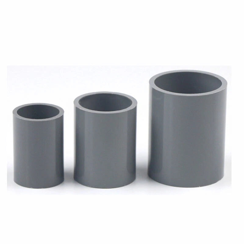 PVC Straight Pipe Coupling — Socket Slip Joint Fitting, 20–200mm (3/4" to 8"), Grey