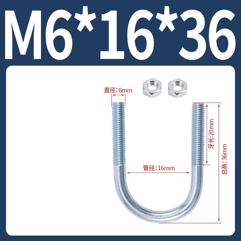 M6 M8 M10 M12 U Bolt With 2 Hex Nuts Zinc-Plated U-Bolts Clamp Pipe Tube Metric