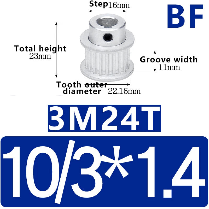 3M-24T Synchronous Wheel Timing Belt Pulley With Step For 10mm/15mm Width Belt