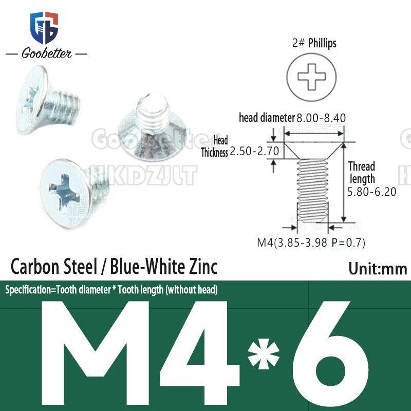 M4 Phillips Flat Head Countersunk Machine Screws — 5 to 45mm, Carbon Steel & Stainless, 9 Finishes - HomeDIYer