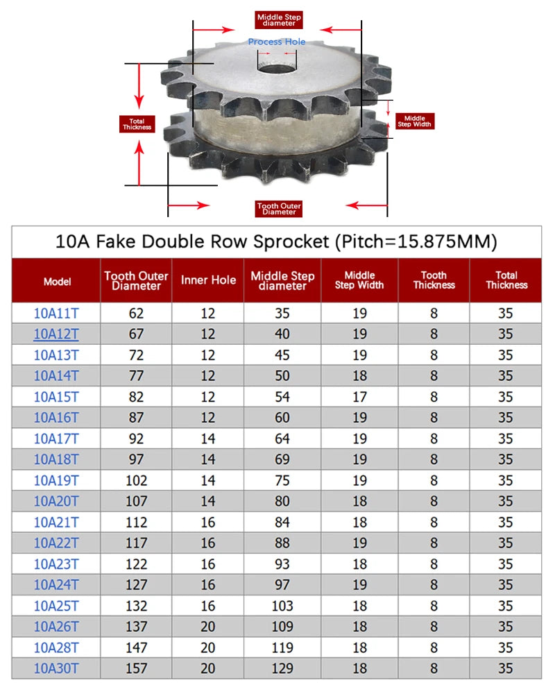 10A Sprocket Wheel 10T~39T & Steel Simplex OR Duplex Strand Chain Roller Chain