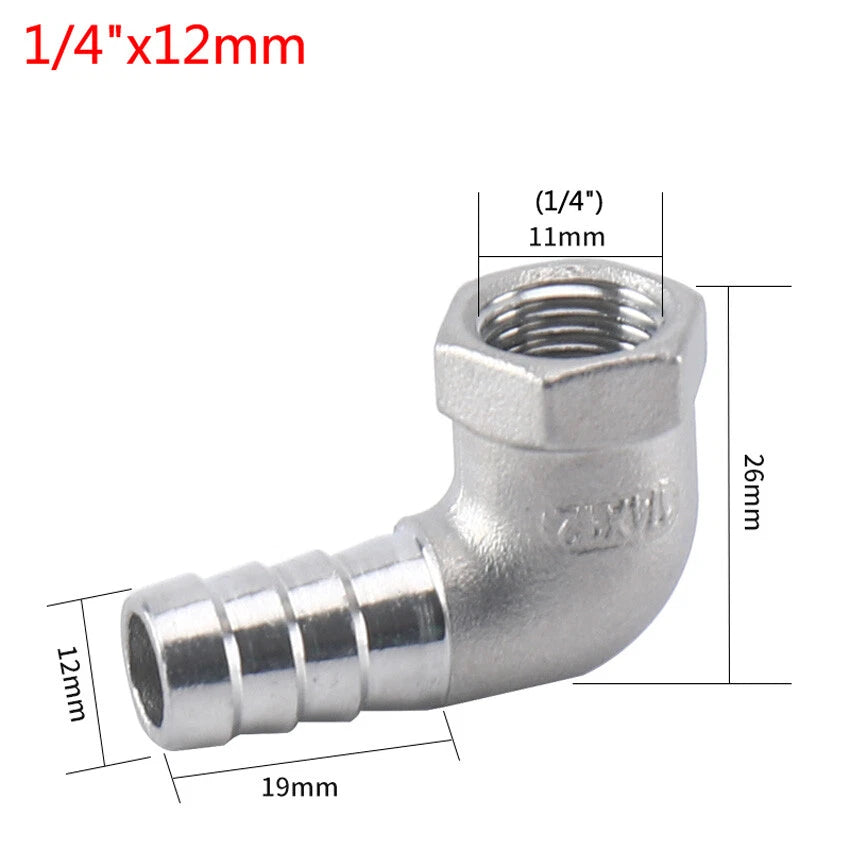 Female Thread Fitting x Barb Hose Tail End Elbow Connector A2 Stainless Steel