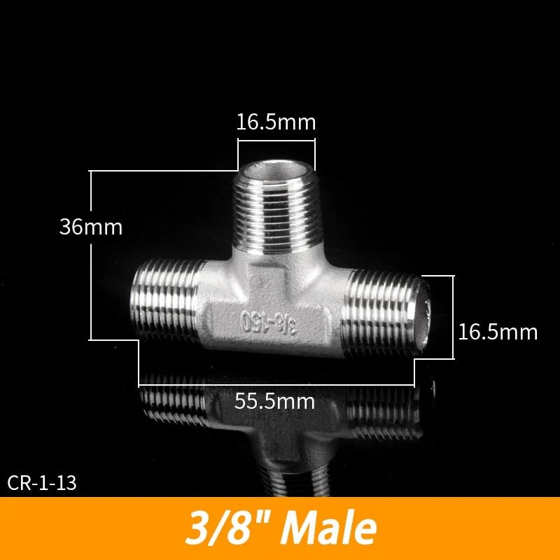 BSP 304 Stainless Steel Tee Fittings — 3-Way Male & Female Pipe Connector (1/8" to 3")