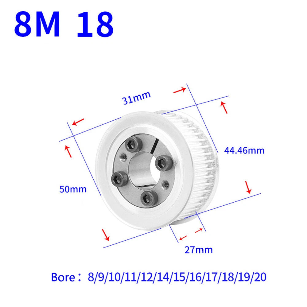 HTD-8M 18T-60T Timing Belt Pulley With Expansion/Tension Sleeve Teeth Width 27mm