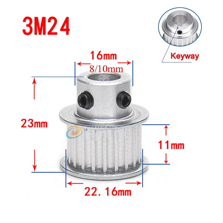 3M 20T-100T Timing Belt Pulley With Step/Keyway, Bore 8-25mm,For 10mm Width Belt