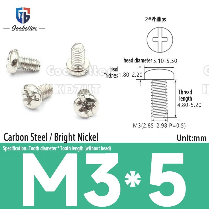 M3 Phillips Pan Head Machine Screws — 3 to 20mm, Carbon Steel & Stainless, 7 Finishes - HomeDIYer