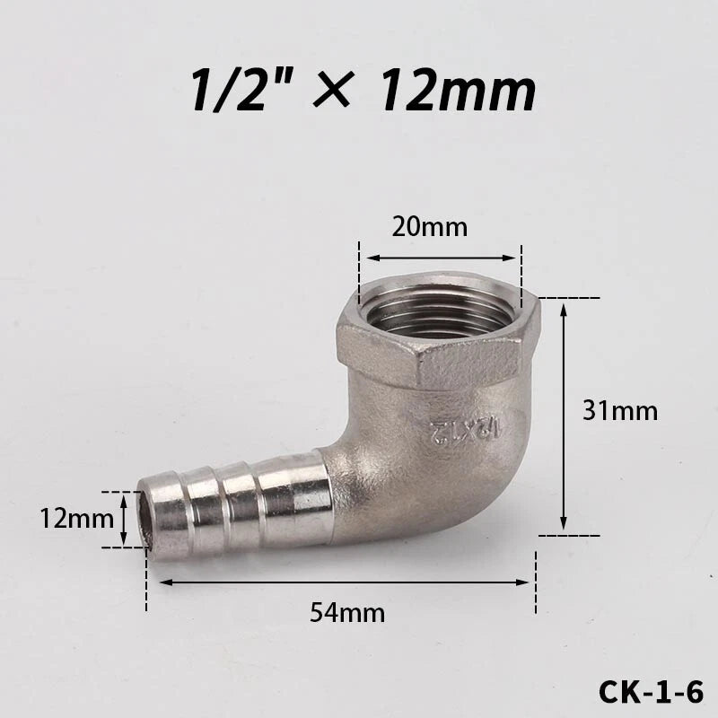 Stainless Steel Female Fitting x Barb Hose Tail End Elbow Connector 1 4" - 11 2"