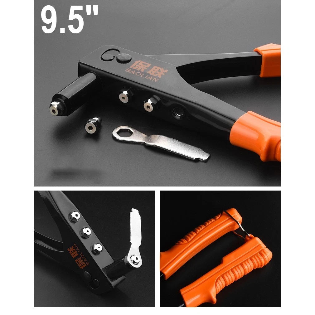 8"-17" Heavy Duty Hand Pop Rivet Gun Tool Kit With Rivets 4 Nozzle Head Wrench