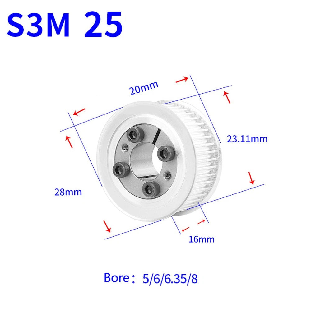 STS S3M 24-80T Timing Belt Pulley With Expansion/Tension Sleeve Teeth Width 16mm