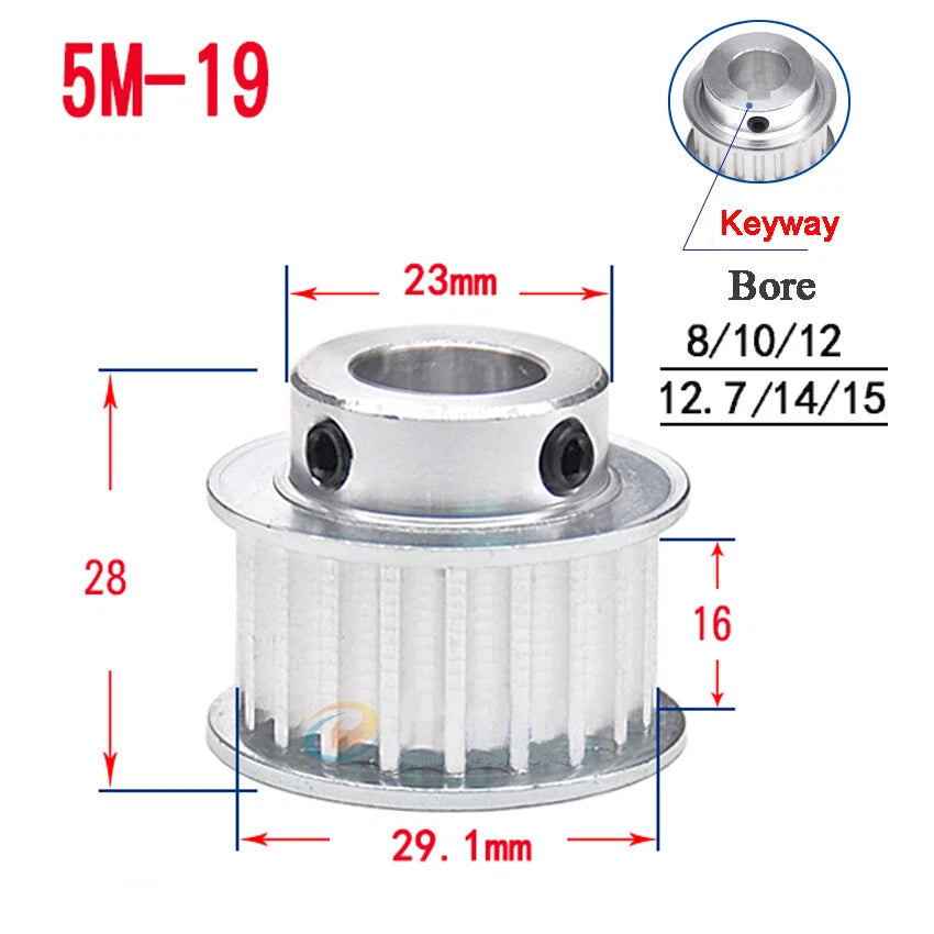 HTD-5M 15T-80T Timing Belt Pulley With Step/Keyway, Bore 8-25mm Teeth Width 16mm