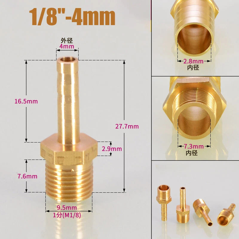 Brass Male BSP x Barbed Hosetail Connector — Air Water Fuel Gas Pipe Fitting
