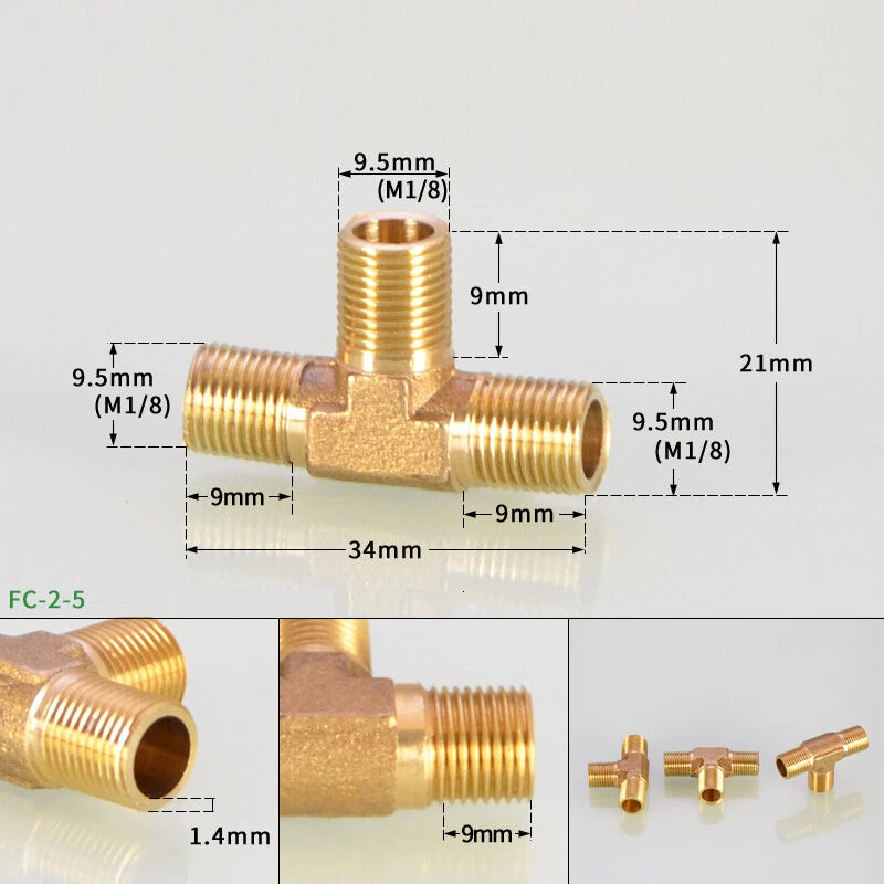 BSP Brass Tee Pipe Fitting – Male & Female Thread T-Shape Connector